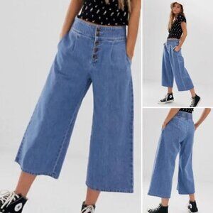 Women's Hollister Ultra High-Rise Culotte 100% Cotton S Wide Leg Crop Jeans